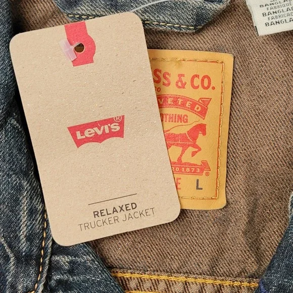 Levis Relaxed Fit Denim‎ Trucker Jacket Mens Large Blue Jean Cotton Casual - Picture 3 of 14